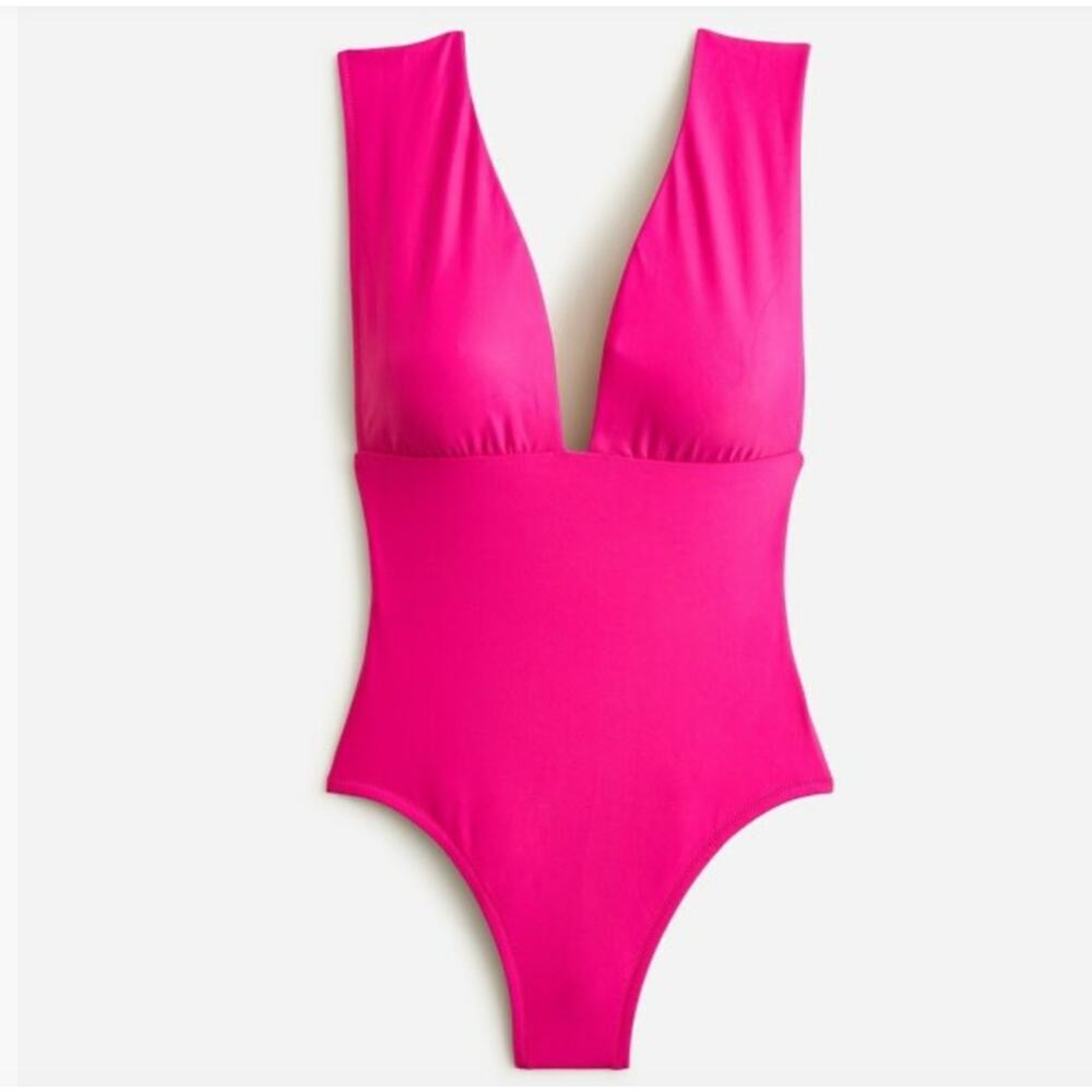 New J. Crew V-Neck Plunge One Piece Pink Swimsuit Women's Size 16